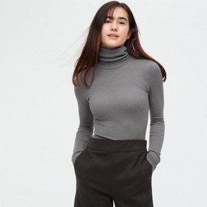 UNIQLO Heattech - бесшовная ребристая термо-водолазка - серый