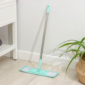 Швабра для мытья пола плоская Доляна, насадка из микрофибры 40x10 см, телескопическая стальная ручка 68(122) см