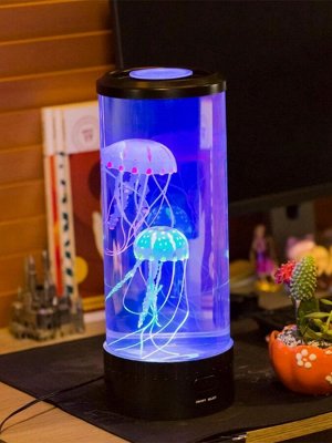 Аквариум Высота 29см,диаметр 10см
Светильник с медузами/рыбками в подарочной упаковке. 

В колбу заливается вода. В дно светильника вмонтирован компрессор и разные светодиоды. За счет потока воздуха с