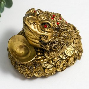 Нэцкэ фигурка «Денежная жаба на монетах и золотых слитках», полистоун, под бронзу, 7.5x9x11 см