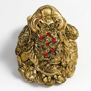 Нэцкэ фигурка «Денежная жаба на монетах и золотых слитках», полистоун, под бронзу, 7.5x9x11 см