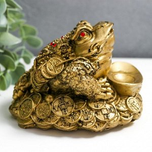 Нэцкэ фигурка «Денежная жаба на монетах и золотых слитках», полистоун, под бронзу, 7.5x9x11 см