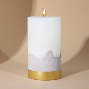 Свеча интерьерная белая с бетоном, низ золото, 13 х 7 см
