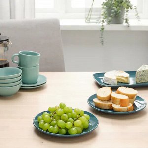 FÄRGKLAR, Тарелка, глянцевая темно-бирюзовая, 20 см/ 4 шт
