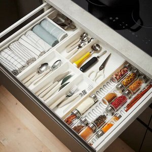 RINNIG, Кухонное полотенце, белое/темно-серое/с рисунком, 45х60 см/ 4 шт