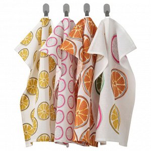 TORVFLY, Кухонное полотенце, узорчатое/оранжевое, 45x60 см/ 4 шт