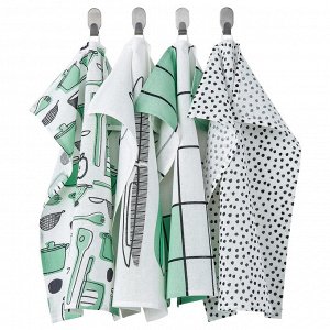 RINNIG, Кухонное полотенце, белое/зеленое/с рисунком, 45x60 см