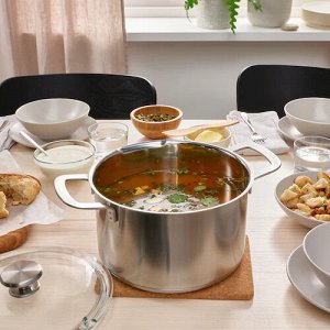 HEMKOMST, Кастрюля с крышкой, нержавеющая сталь/стекло, 5 л