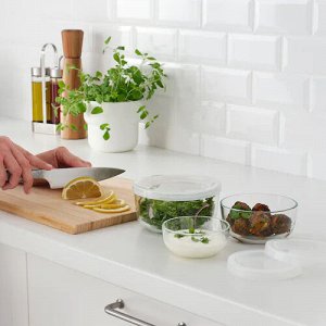 BESTÄMMA, Контейнер для пищевых продуктов с крышкой, набор из 3 штук, стеклянный