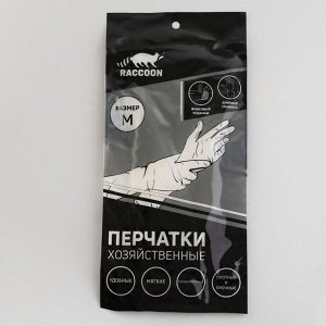 Перчатки xозяйственные Raccoon с манжетой и подкладом, ПВx, 110 гр, размер M, цвет белый