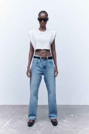 ZARA CROPPED ФУТБОЛКА WITH SHOULDER PADS