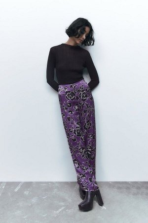 Satin floral print брюки