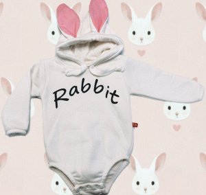 Боди утепленный Rabbit, Цвет: Белый, ушки розовые