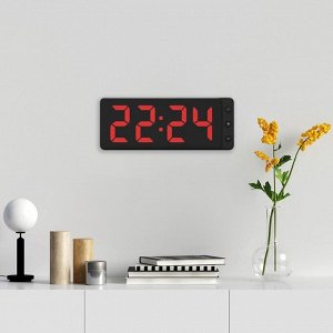 Часы электронные настенные, с будильником, 33.7 х 11.4 х 4.5 см, красные цифры