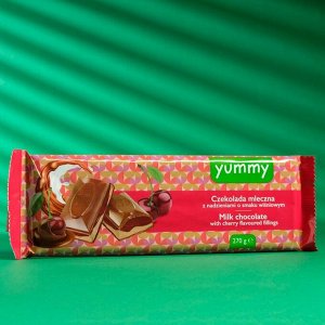 Шоколад молочный Yummy с вишневой начинкой, 265 г