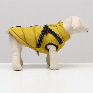 Куртка для собаксо шлейкой, размер 14 (ДС 32 см, ОГ 42 см, ОШ 31 см),  лимонная