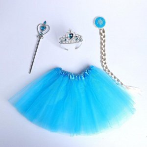 Карнавальный набор «Снежная принцесса», юбка, корона, палочка, коса