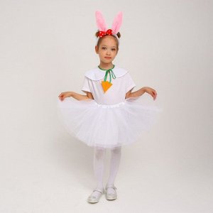Карнавальный костюм «Зайка белая с ободком», рост 98-128 см