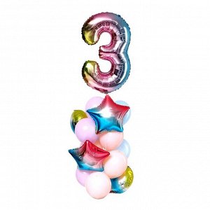 Букет из шаров «День рождения – нежность. 3ода», фольга, латекс, набор 15 шт.