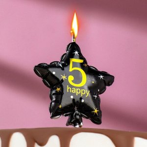 Свеча в торт на шпажке "Воздушный шарик.Звезда", цифра 5, 11х5 см, черная с золотом