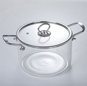 Стеклянная кастрюля "Glass Pan" с металлической ручкой / 5,5 л