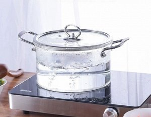 Стеклянная кастрюля "Glass Pan" с металлической ручкой / 5,5 л