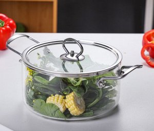 Стеклянная кастрюля "Glass Pan" с металлической ручкой / 3,5 л