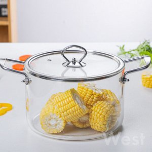 Стеклянная кастрюля "Glass Pan" с металлической ручкой / 3,5 л