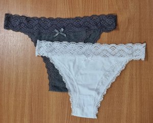 Трусы женские с кружевом набор 2 шт белый/серый