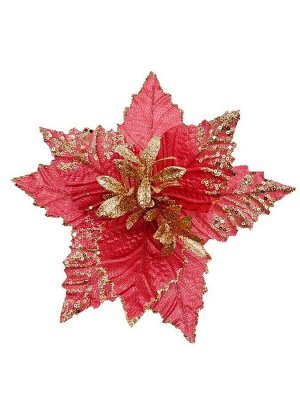 Новогоднее ёлочное украшение Багровый цветок из полиэстера, на клипсе из черного металла / 25x26x26см