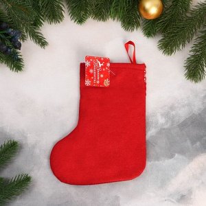 Носок для подарков "Дед Мороз с колокольчиками" 15х20 см, бело-красный