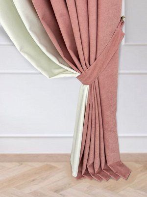 Комплект штор  КАНВАС (эффект замши) комбинированный цвет Розовый+Молочный: 2 шторы по 200 см