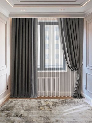 Швейный цех "Маруся" Комплект штор  КАНВАС (эффект замши) комбинированный цвет Темно серый+Светло серый: 2 шторы по 200 см