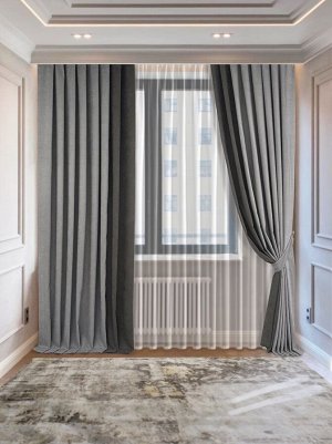 Комплект штор  КАНВАС (эффект замши) комбинированный цвет Светло серый+Темно серый: 2 шторы по 200 см