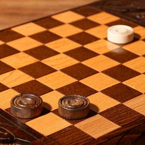 Нарды ручной работы "Лев победитель" с ручкой, 60х30 см, с шахматным полем, массив ореха, Армения