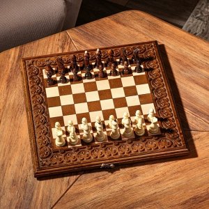 Шахматы-нарды ручной работы "Узоры с резкой", 40х20 см, массив ореха, Армения