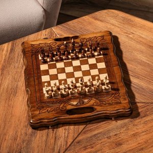 Шахматы ручной работы "Стандарт", с ручкой, 30х19 см, массив, массив ореха, Армения