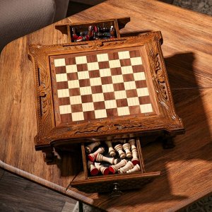 Шахматы ручной работы "Эксклюзив", с ящиками, на ножках, 40х40 см, массив ореха, Армения