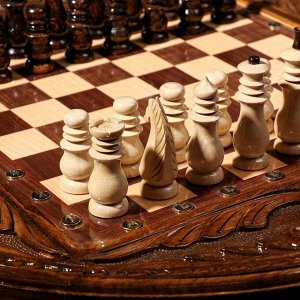 Шахматы ручной работы "Круглые", на ножках, 58х58 см, массив ореха, Армения