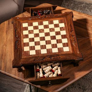 Шахматы ручной работы "Эксклюзив", с ящиками, на ножках, 50х50 см, массив ореха, Армения