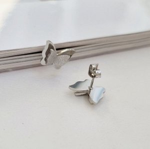 Серьги "Бабочки", сталь, цвет серебро, 011021, арт.847.024