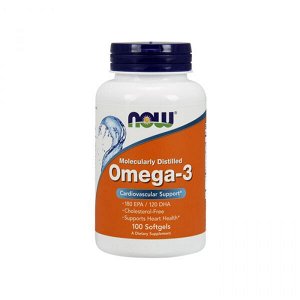 Омега - 3, Жирные кислоты NOW Omega 3 Molecularly Distilled 100 softogel