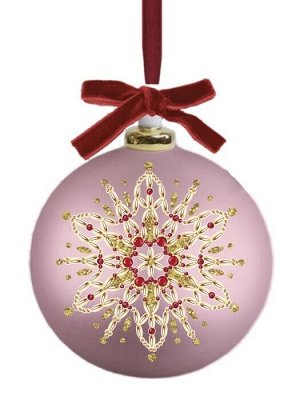 Новогоднее подвесное украшение Розовая роскошь, из стекла с лентой из бархата / 8*8*8см