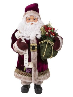 Новогодняя фигурка Санта-Клаус в бордовом костюме из пластика и ткани / 28,5x19,5x61см