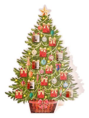 Новогодняя настольная елка Сюрприз из картона, с отрывными окошками-сюрпризами / 34,5х49,5х0,4см