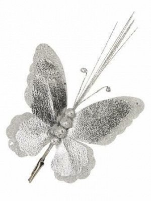 Новогоднее ёлочное украшение Серебрянная фольга бабочка из полиэстера, на клипсе из черного металла / 19x34см