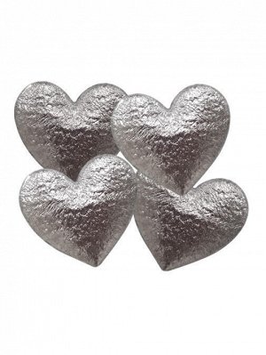 Декоративное украшение Серебристые сердечки для оформления подарков из полиэстера, в наборе 4 шт / 3,5x0,2x3,1см