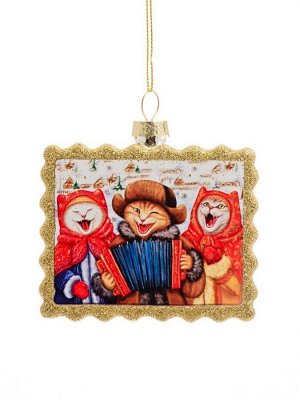 Новогоднее подвесное украшение Котики из стекла / 2x8,5x9см