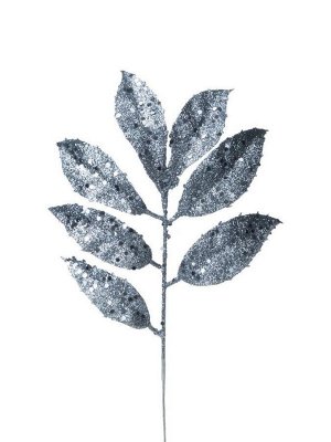 Интерьерное украшение ветка Серебристая с листиками из полиэтилена / 31x14x1см