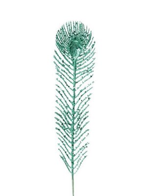 Интерьерное украшение перо павлина Зеленое из полиэтилена / 43x8x0,5см